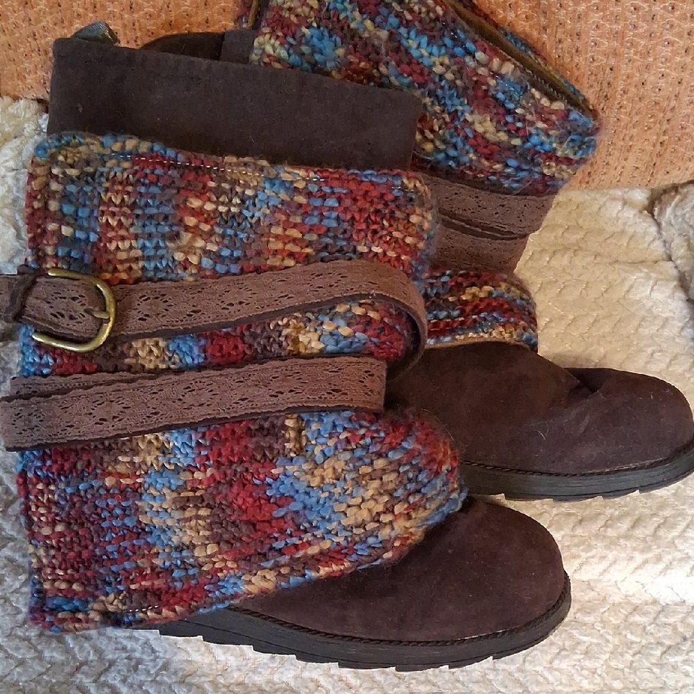 Muk Luks Colorful Knit Buckle Boots